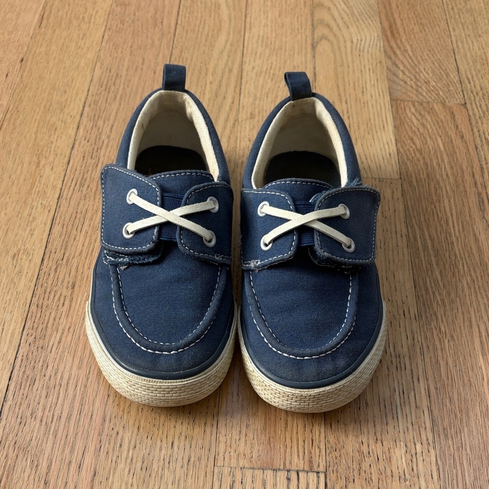 Navy Blue Kids Boat Shoes with Cream Accents